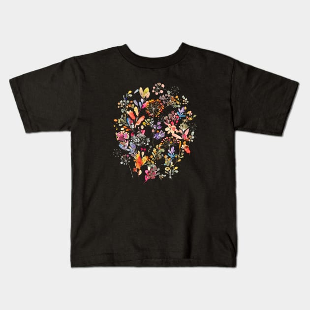 Flowers Wild Grasses Plants Black Kids T-Shirt by ninoladesign